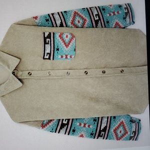 Tan corduroy button down beautiful Aztec pattern details size large shacket